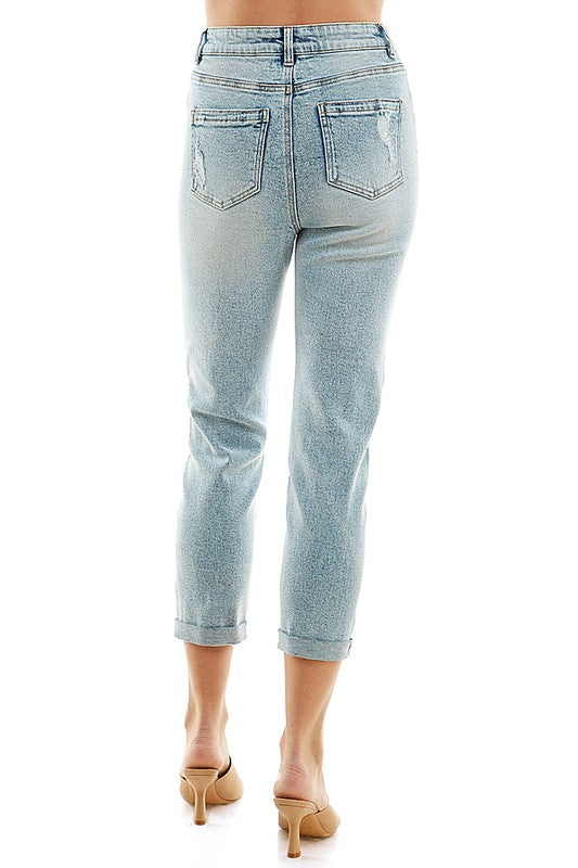 Women’s Destructed Ripped High Waist Cuffed Jeans | Zarnesh