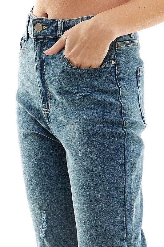 Women’s Detailed High Rise Distressed Straight Leg Jeans | Zarnesh
