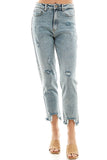 Women’s Detailed High Rise Distressed Straight Leg Jeans | Zarnesh