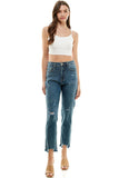 Women’s Detailed High Rise Distressed Straight Leg Jeans | Zarnesh