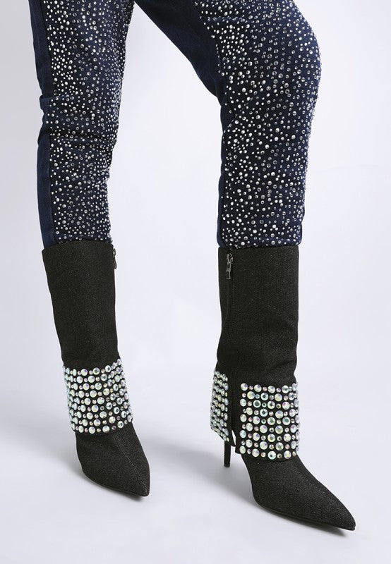Women’s Diamante Studded Stiletto Heel Boots | Zarnesh
