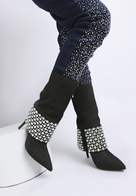 Women’s Diamante Studded Stiletto Heel Boots | Zarnesh