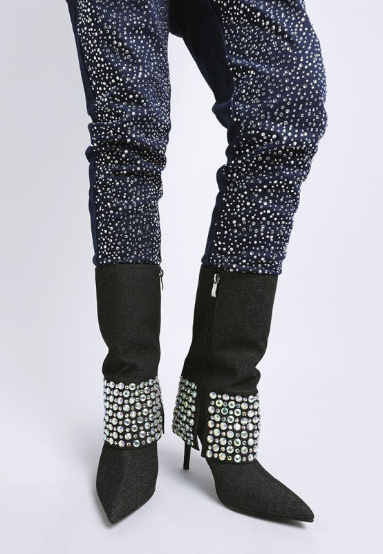 Women’s Diamante Studded Stiletto Heel Boots | Zarnesh