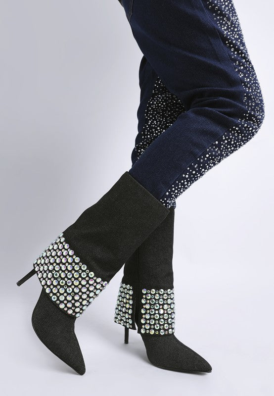 Women’s Diamante Studded Stiletto Heel Boots | Zarnesh