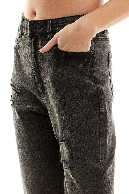 Women’s Distressed Rolled Up High Rise Stretch Jeans | Zarnesh