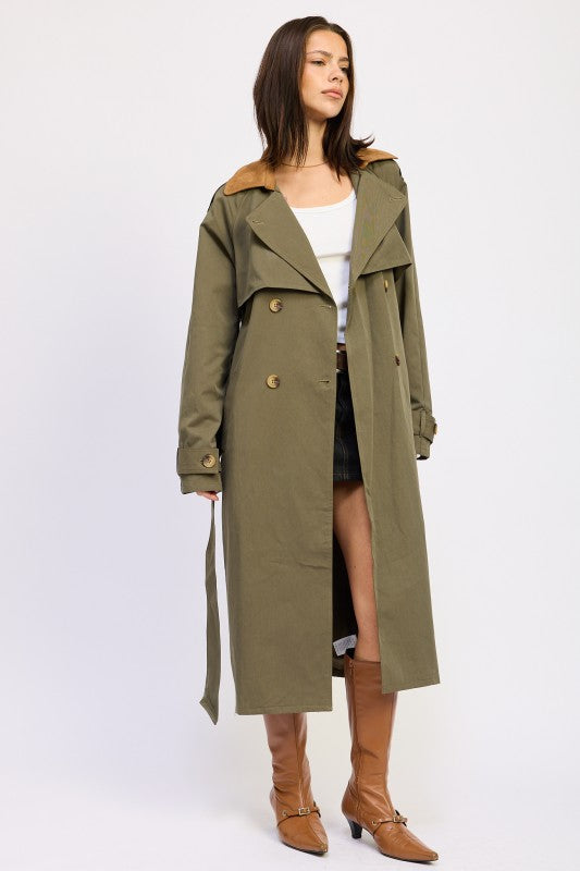 Women’s Double Breasted Trench Adjustable Waist Tie Coat | Zarnesh