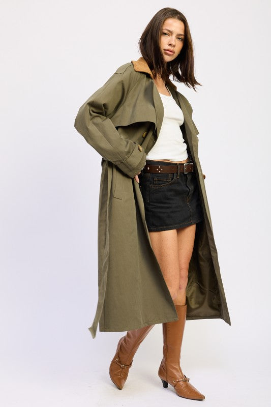 Women’s Double Breasted Trench Adjustable Waist Tie Coat | Zarnesh