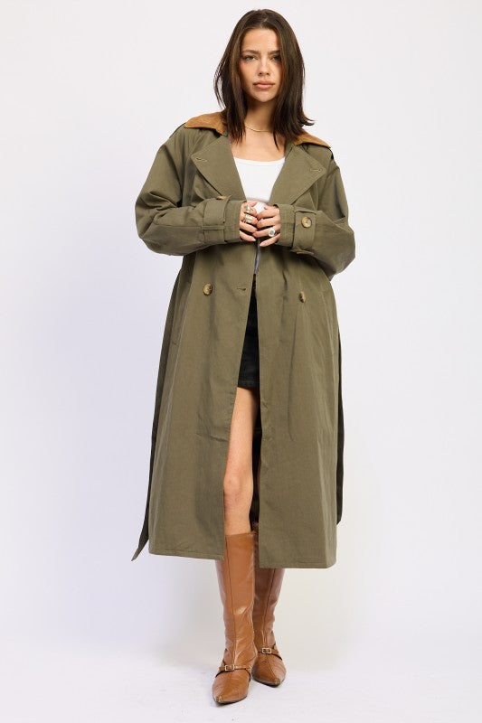 Women’s Double Breasted Trench Adjustable Waist Tie Coat | Zarnesh