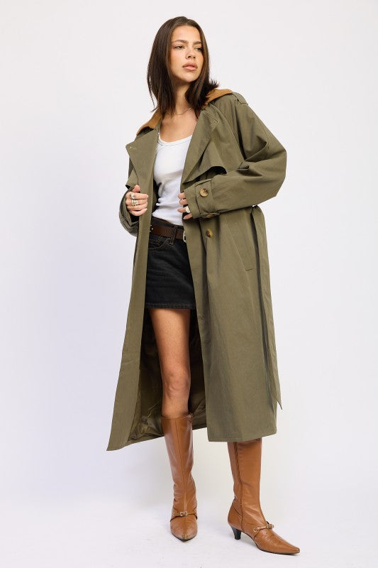 Women’s Double Breasted Trench Adjustable Waist Tie Coat | Zarnesh