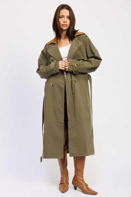 Women’s Double Breasted Trench Adjustable Waist Tie Coat | Zarnesh