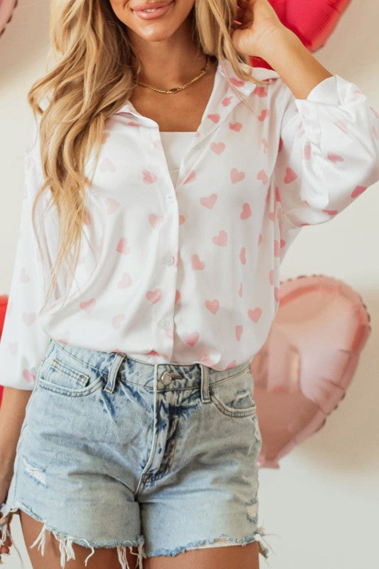 Women’s Drop Shoulder Heart Button Closure Puff Sleeve Shirt | Zarnesh