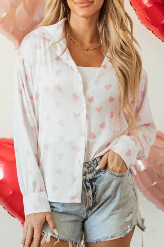 Women’s Drop Shoulder Heart Button Closure Puff Sleeve Shirt | Zarnesh