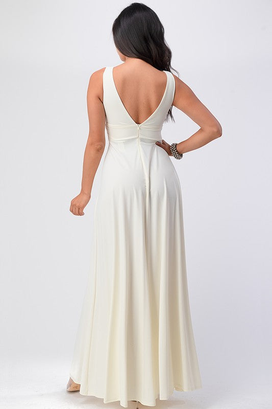 Women’s Dull Tricot Deep V Neck A-Line Dress | Zarnesh