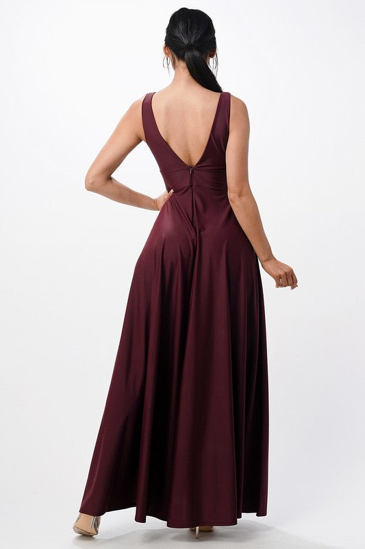 Women’s Dull Tricot Deep V Neck A-Line Dress | Zarnesh