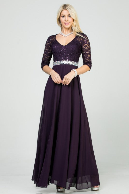 Women’s Plus Lace Half Sleeve Gown V-Neck A-Line Maxi Dress | Zarnesh