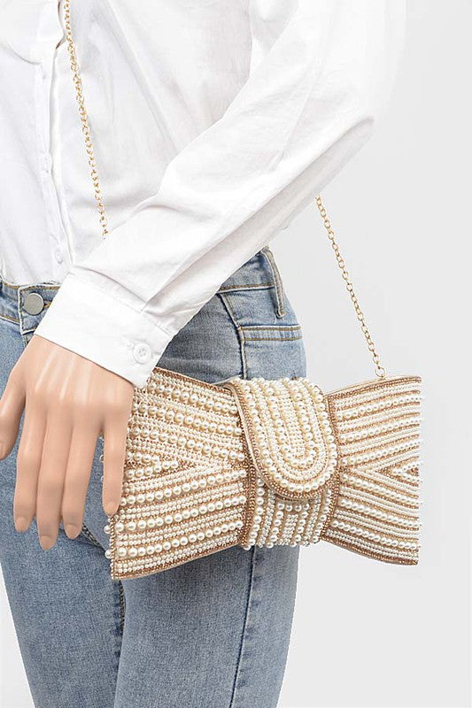 Women's Elegant Pearl Studded Bow Tie Evening Clutch Bag | Zarnesh