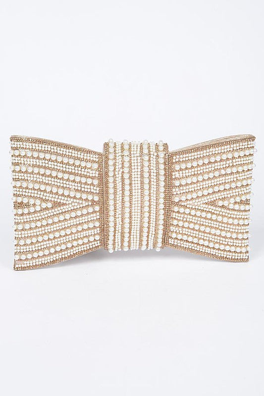 Women's Elegant Pearl Studded Bow Tie Evening Clutch Bag | Zarnesh