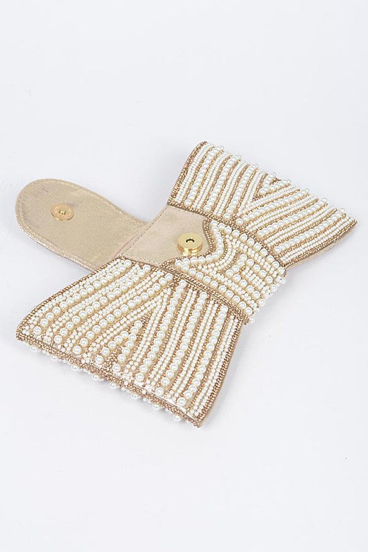 Women's Elegant Pearl Studded Bow Tie Evening Clutch Bag | Zarnesh