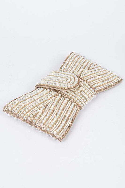 Women's Elegant Pearl Studded Bow Tie Evening Clutch Bag | Zarnesh