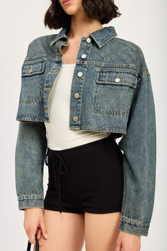 Women’s Embroidered Cropped Button Down Denim Jacket | Zarnesh