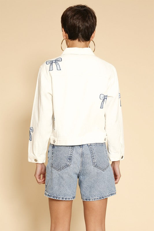 Women’s Embroidered Bow Denim Jacket | Zarnesh