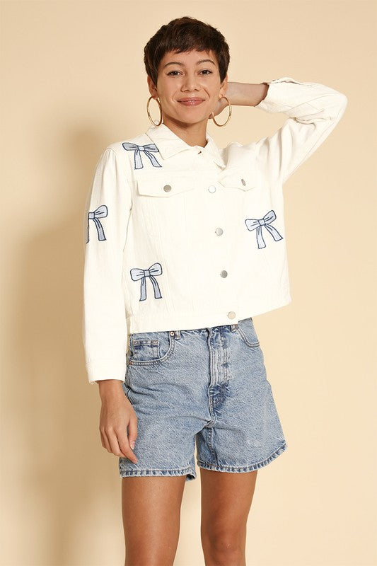 Women’s Embroidered Bow Denim Jacket | Zarnesh