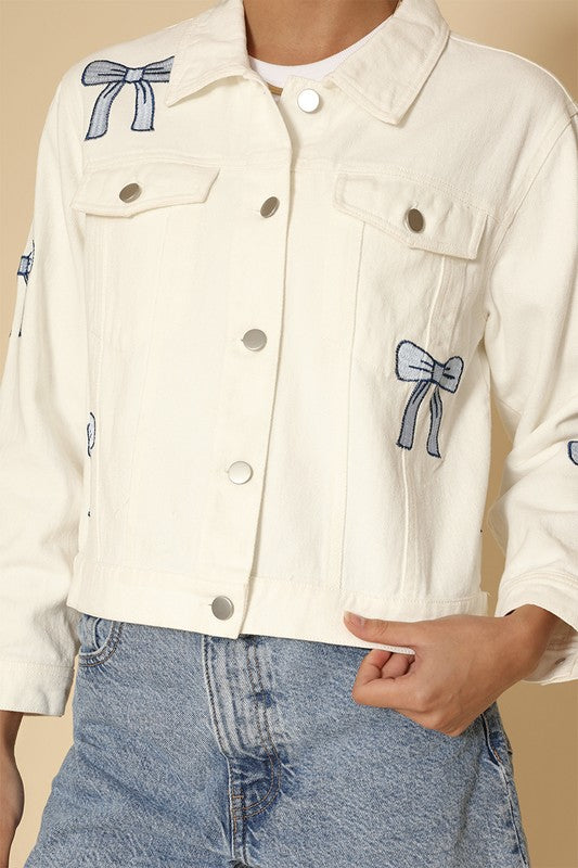 Women’s Embroidered Bow Denim Jacket | Zarnesh