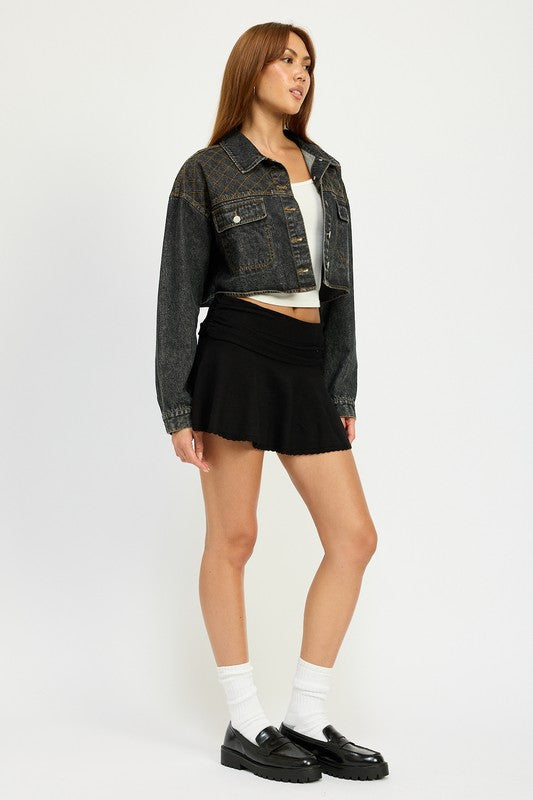 Women’s Embroidered Cropped Button Down Denim Jacket | Zarnesh