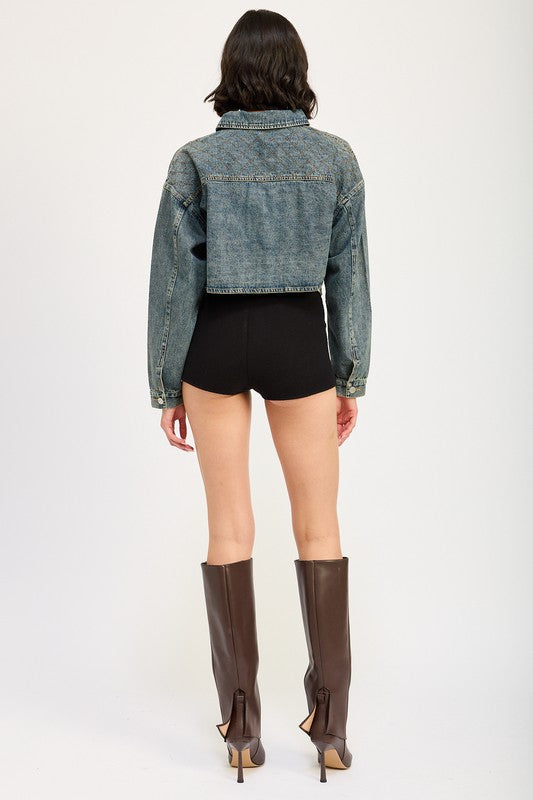 Women’s Embroidered Cropped Button Down Denim Jacket | Zarnesh