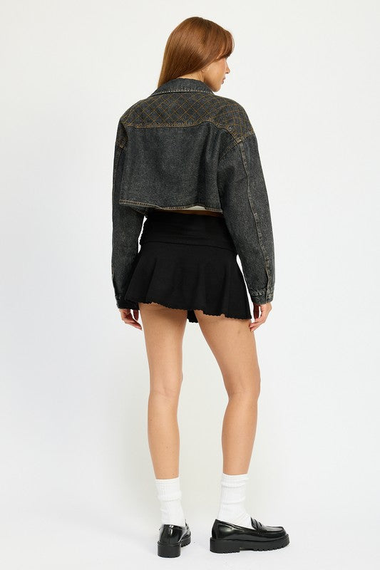 Women’s Embroidered Cropped Button Down Denim Jacket | Zarnesh