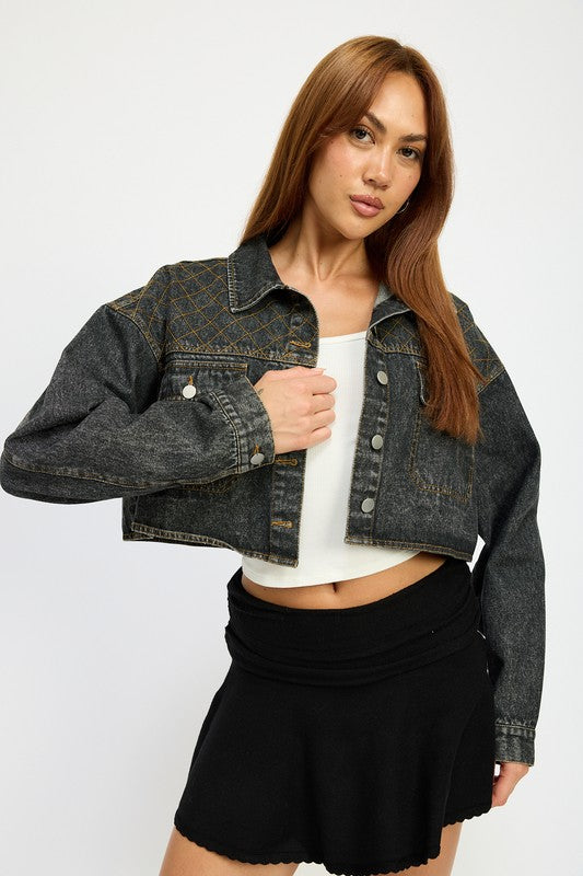 Women’s Embroidered Cropped Button Down Denim Jacket | Zarnesh