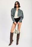 Women’s Embroidered Cropped Button Down Denim Jacket | Zarnesh