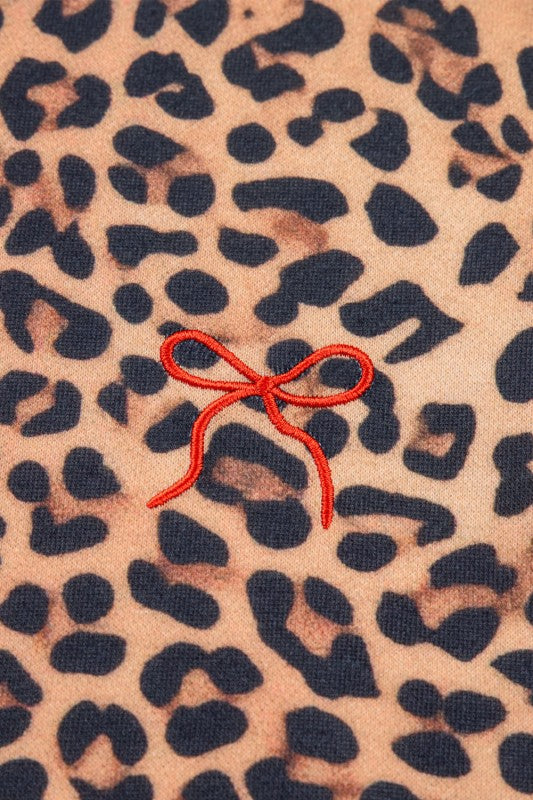 Women’s Embroidered Leopard Bow Pullover and Pants Set | Zarnesh