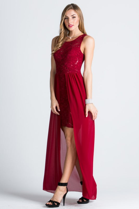 Women’s Evening Chiffon Overlay Lace High-Low Mini Dress | Zarnesh