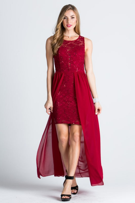 Women’s Evening Chiffon Overlay Lace High-Low Mini Dress | Zarnesh