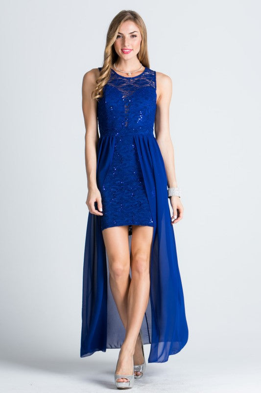 Women’s Evening Chiffon Overlay Lace High-Low Mini Dress | Zarnesh