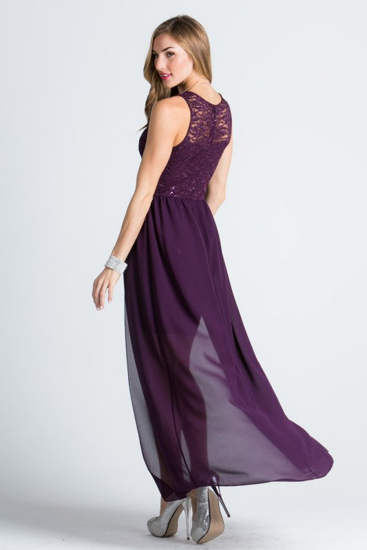 Women’s Evening Chiffon Overlay Lace High-Low Mini Dress | Zarnesh