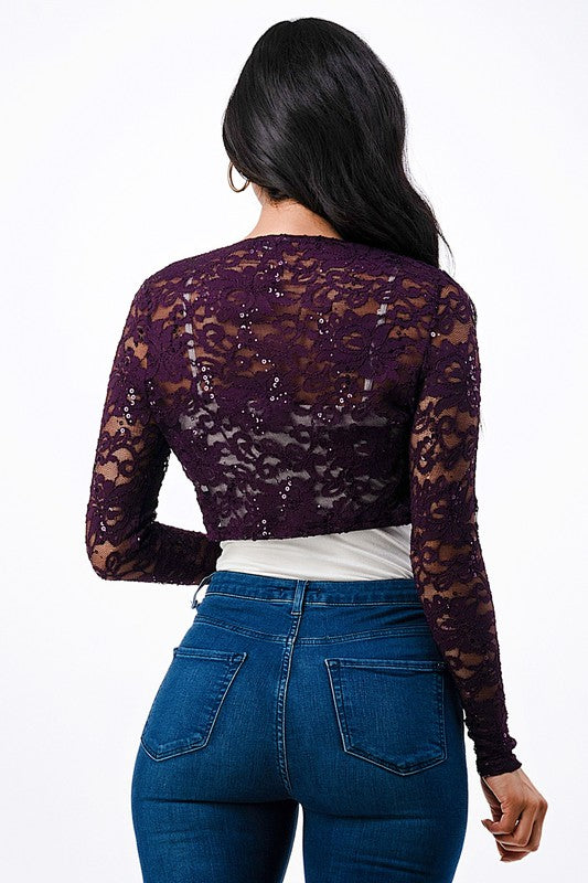 Women’s Evening Lace Long Sleeve Cropped Bolero | Zarnesh