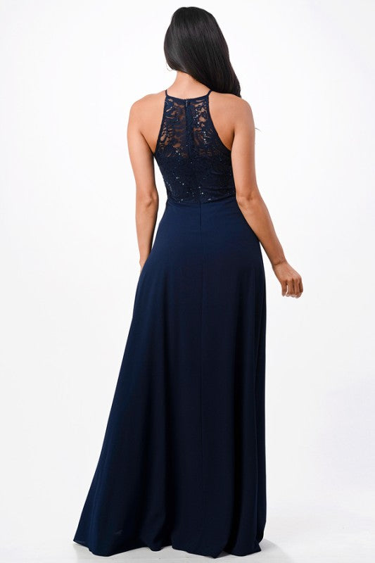 Women’s Evening Lace Gown Embellished Halter Maxi Dress | Zarnesh