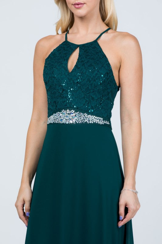 Women’s Evening Lace Gown Embellished Halter Maxi Dress | Zarnesh