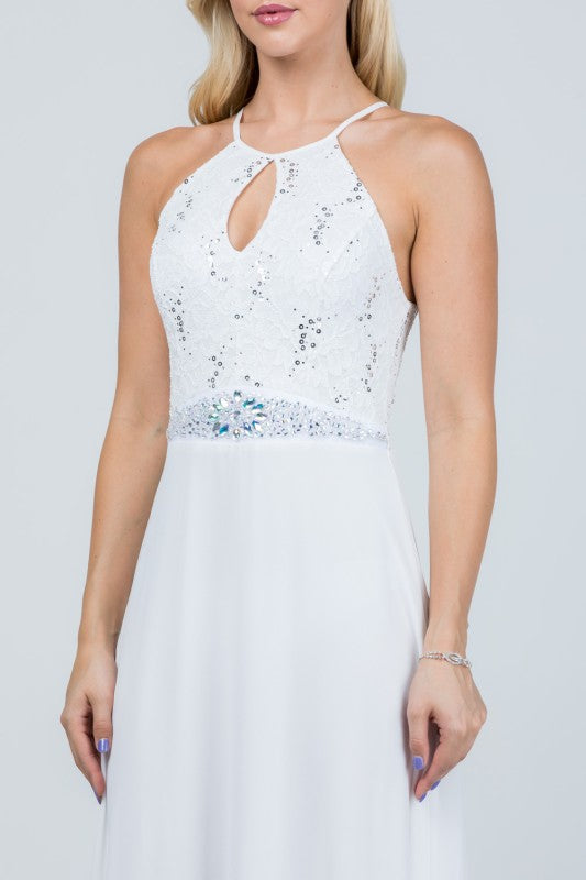 Women’s Evening Lace Gown Embellished Halter Maxi Dress | Zarnesh