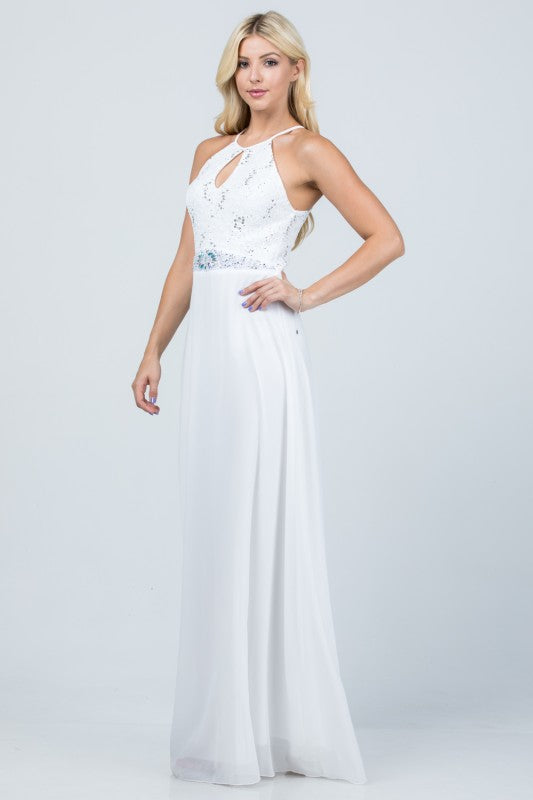 Women’s Evening Lace Gown Embellished Halter Maxi Dress | Zarnesh