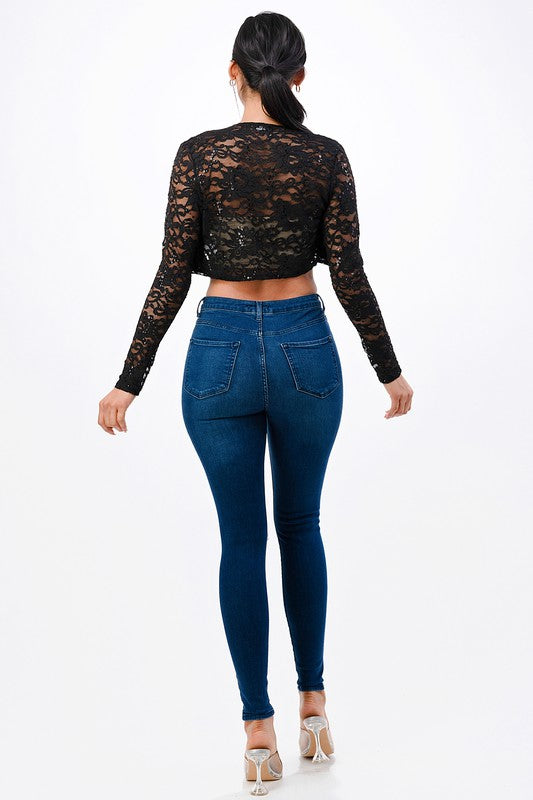 Women’s Evening Lace Long Sleeve Cropped Bolero | Zarnesh