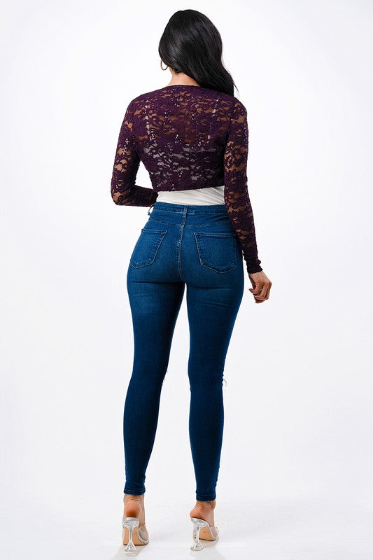 Women’s Evening Lace Long Sleeve Cropped Bolero | Zarnesh