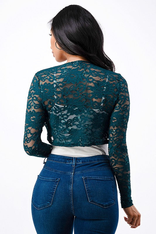 Women’s Evening Lace Long Sleeve Cropped Bolero | Zarnesh