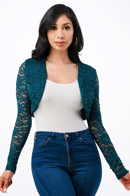 Women’s Evening Lace Long Sleeve Cropped Bolero | Zarnesh