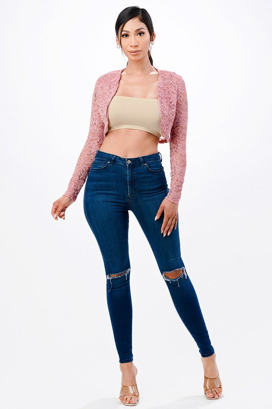 Women’s Evening Lace Long Sleeve Cropped Bolero | Zarnesh