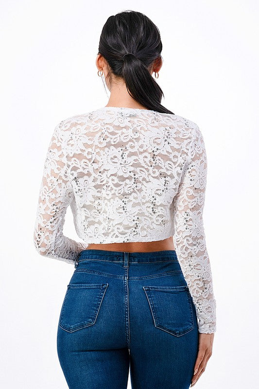 Women’s Evening Lace Long Sleeve Cropped Bolero | Zarnesh