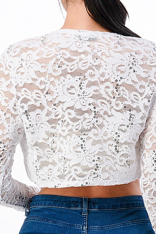 Women’s Evening Lace Long Sleeve Cropped Bolero | Zarnesh