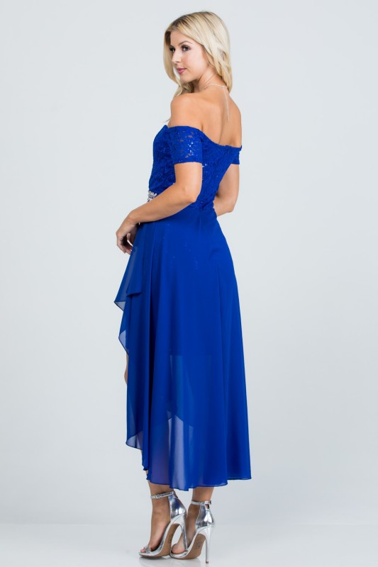 Women’s Evening Off-Shoulder High-Low Sequin Midi Dress | Zarnesh